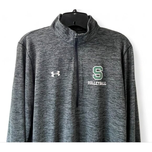 Under Armour Gray Quarter-Zip Pullover S Logo Volleyball HeatGear Loose Fit XL - Picture 2 of 13